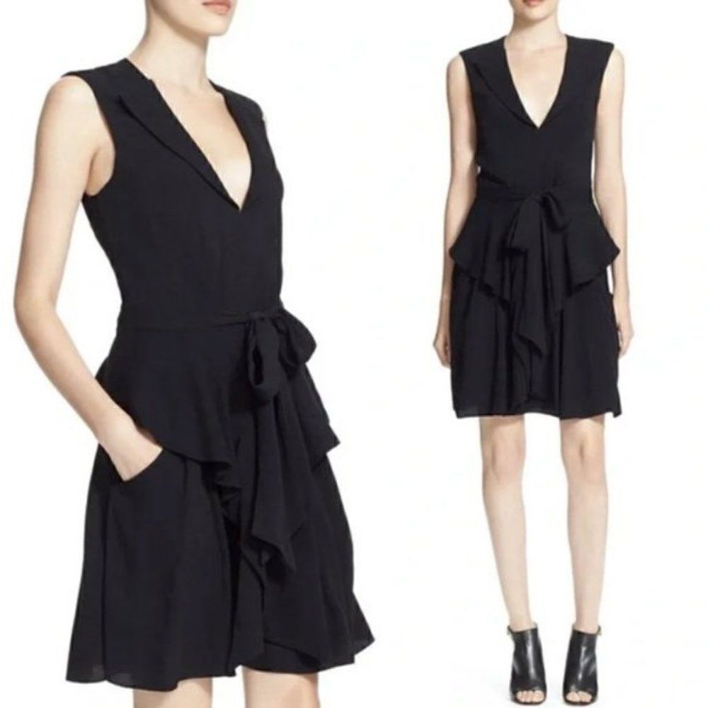 L'Agence Dress"Gabby" Black Bow Waist Flowing Layers Pockets Nwot 2